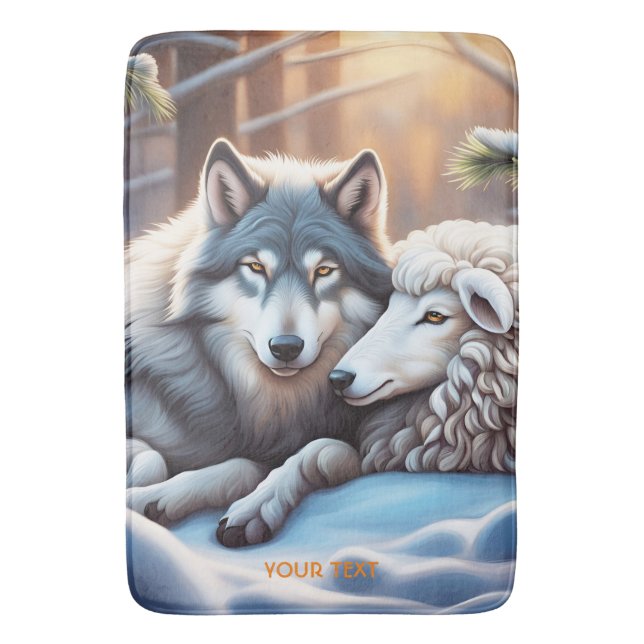 Fantasy Cute Vivid Sheep Wolf Winter Bath Mat (Front Vertical)