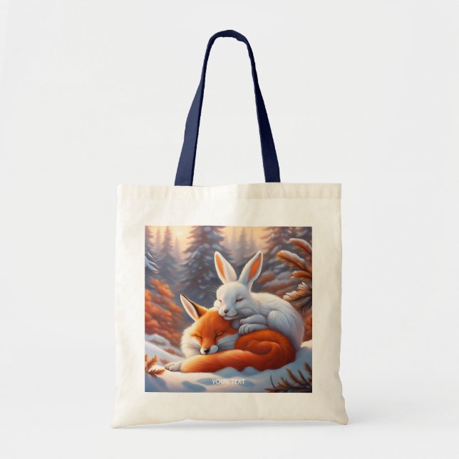 Fantasy Cute Vivid Sleeping Fox Hare Tote Bag (Front)