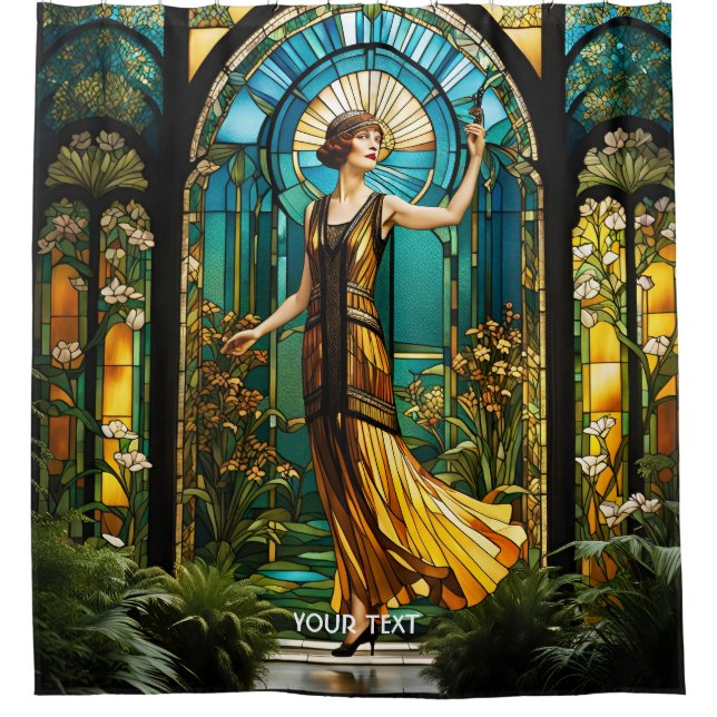 Fantasy Cute Vivid Stained Glass Woman Shower Curtain (Front)