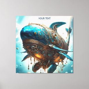 Fantasy Cute Vivid Steampunk Whale Sea Canvas Print