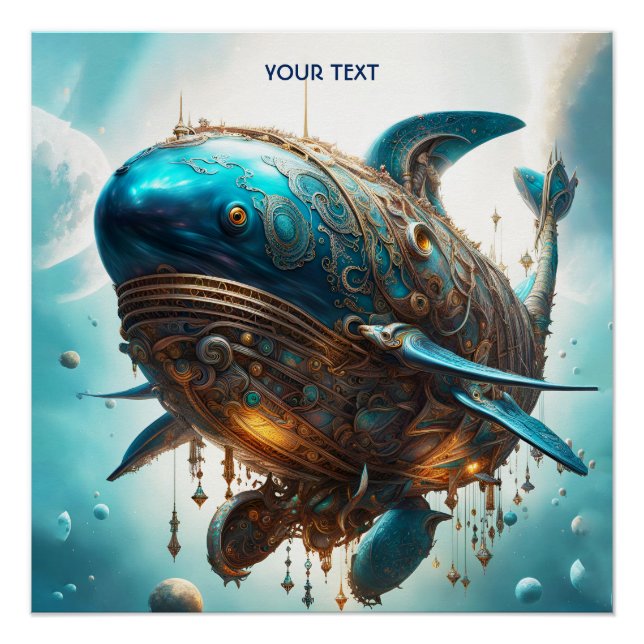 Fantasy Cute Vivid Steampunk Whale Sea Poster (Front)