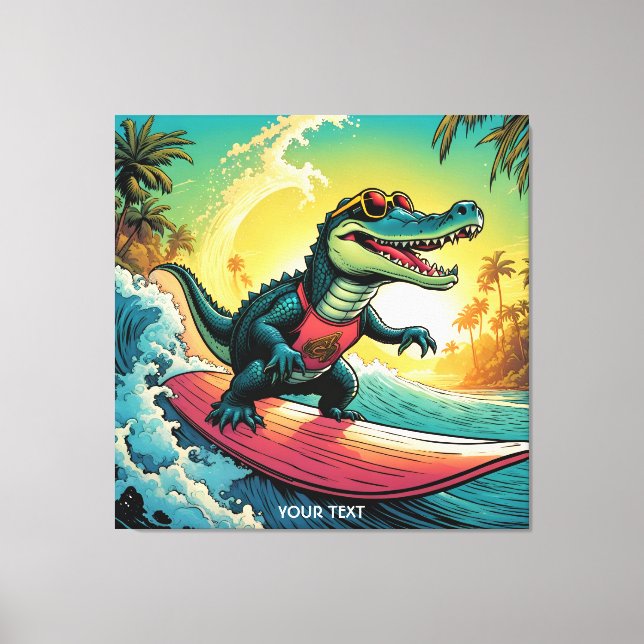 Fantasy Cute Vivid Surfing Crocodile Wave Canvas Print (Front)