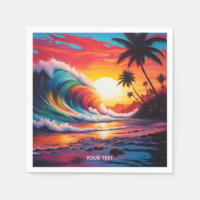 Fantasy Cute Vivid Waves Beach Sunset Napkin (Front)