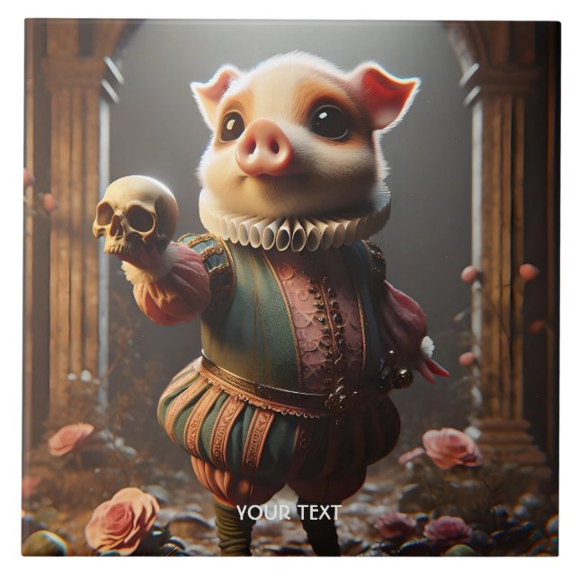 Fantasy Cute Wacky Head Pig Tile (Front)