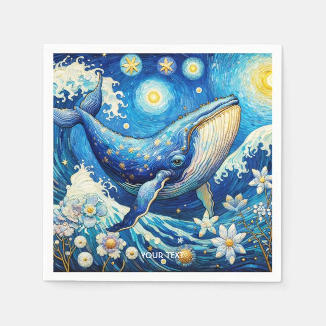 Fantasy Cute Whale Stars Sea Napkin (Front)