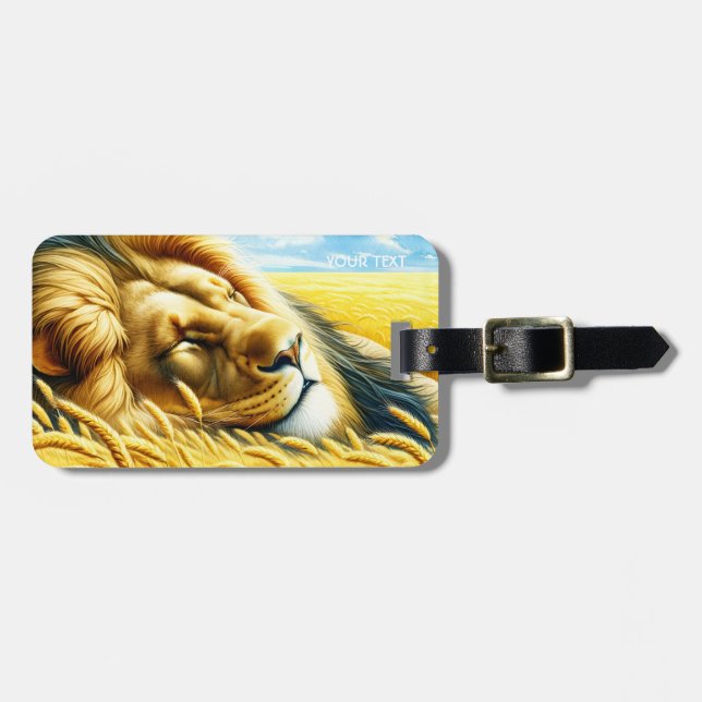 Fantasy Cute Wheat Sleeping Lion Luggage Tag (Front Horizontal)