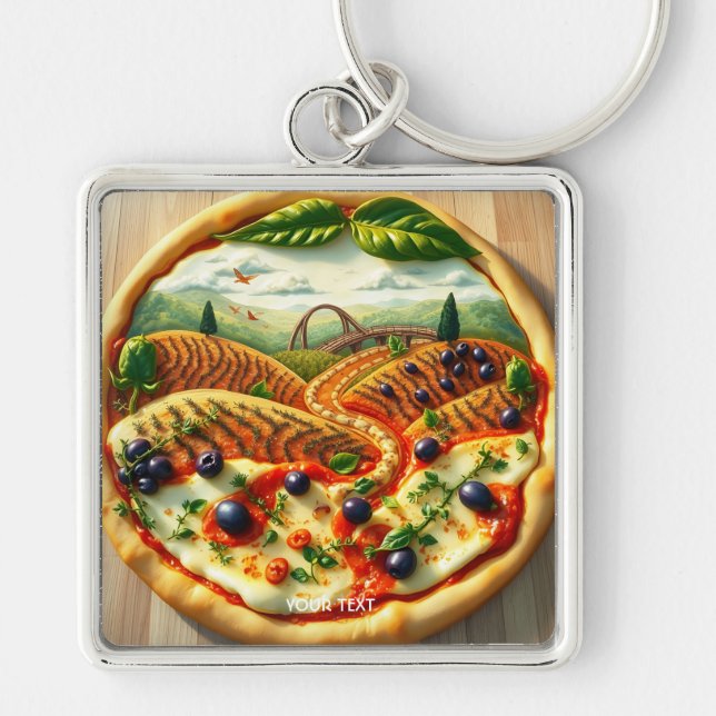 Fantasy Cute Whimsical Italian Landscape Key Ring (Front)