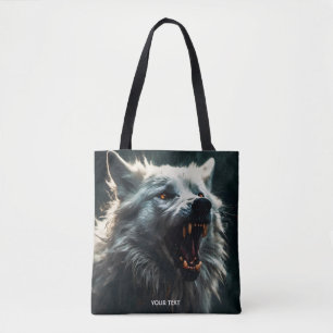 Fantasy Cute White Angry Wolf Tote Bag