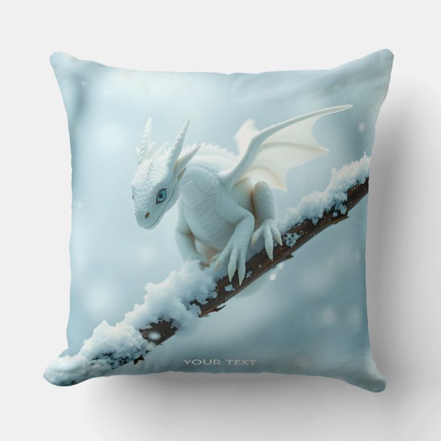 Fantasy Cute White Baby Dragon Cushion (Front)