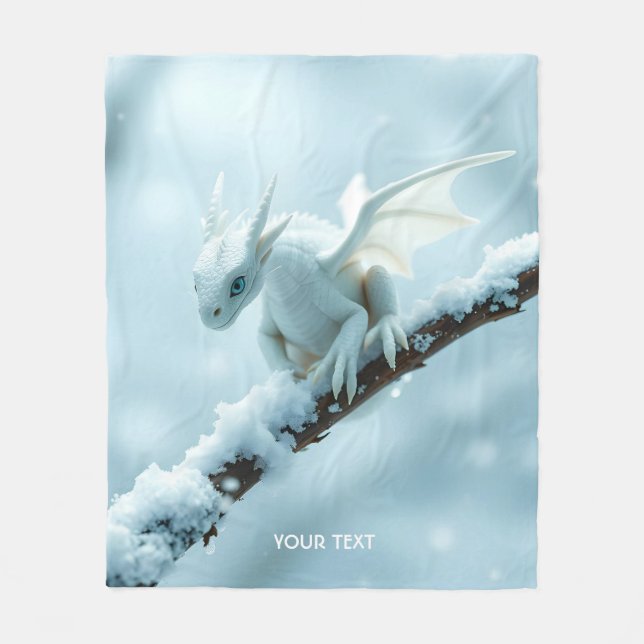 Fantasy Cute White Baby Dragon Fleece Blanket (Front)