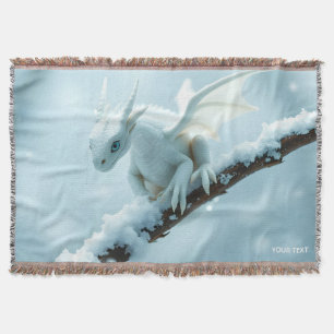 Fantasy Cute White Baby Dragon Throw Blanket
