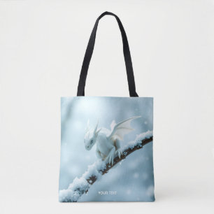 Fantasy Cute White Baby Dragon Tote Bag