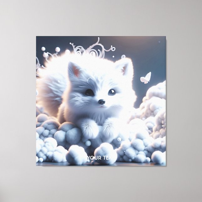 Fantasy Cute White Baby Fox Canvas Print (Front)