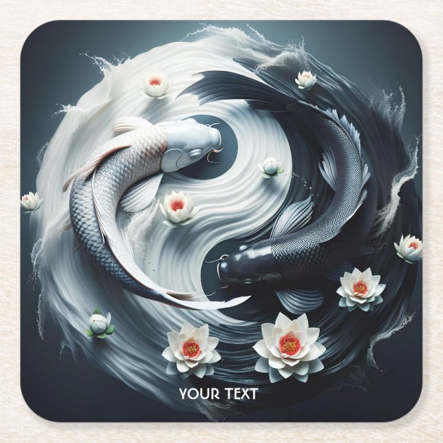 Fantasy Cute White Black Fish Square Paper Coaster (Front)