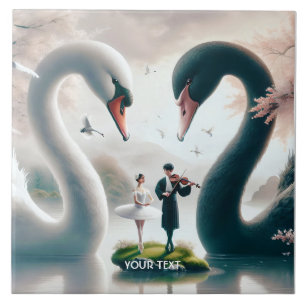 Fantasy Cute White Black Swans Tile
