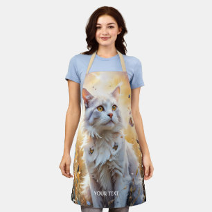Fantasy Cute White Cat Butterflies Apron
