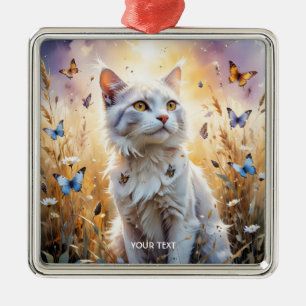 Fantasy Cute White Cat Butterflies Metal Tree Decoration