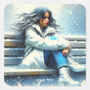 Fantasy Cute White Coat Winter Square Sticker