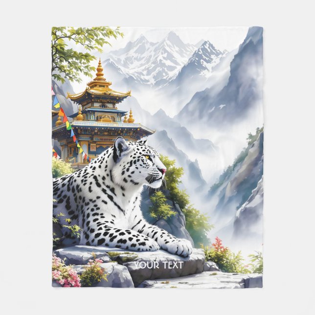 Fantasy Cute White Leopard Mountains Fleece Blanket (Front)