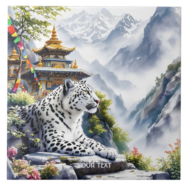 Fantasy Cute White Leopard Mountains Tile (Front)