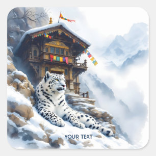 Fantasy Cute White Leopard Snow Square Sticker