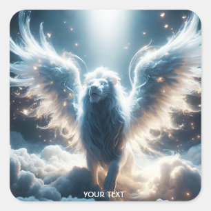 Fantasy Cute White Lion Heaven Square Sticker