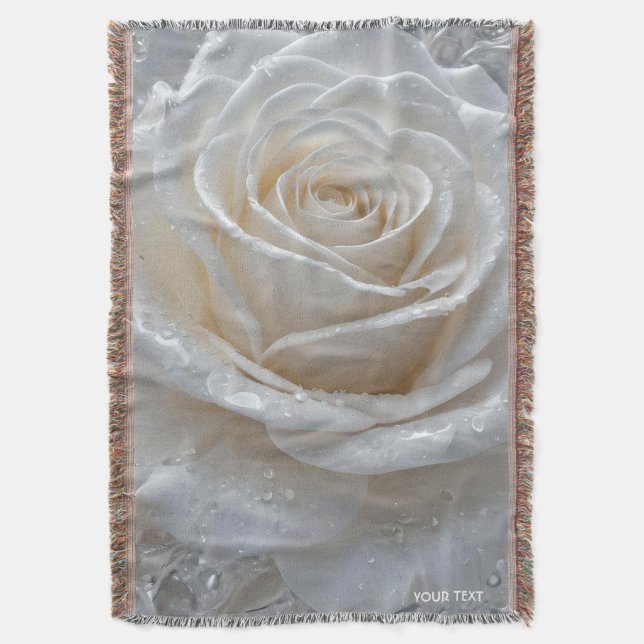 Fantasy Cute White Rose Drops Throw Blanket (Front Vertical)