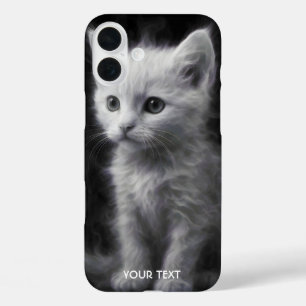 Fantasy Cute White Smoke Kitten iPhone 16 Plus Case