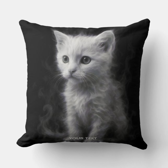 Fantasy Cute White Smoke Kitten Cushion (Front)