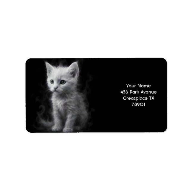 Fantasy Cute White Smoke Kitten Label (Front)