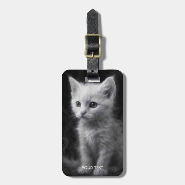 Fantasy Cute White Smoke Kitten Luggage Tag (Front Vertical)