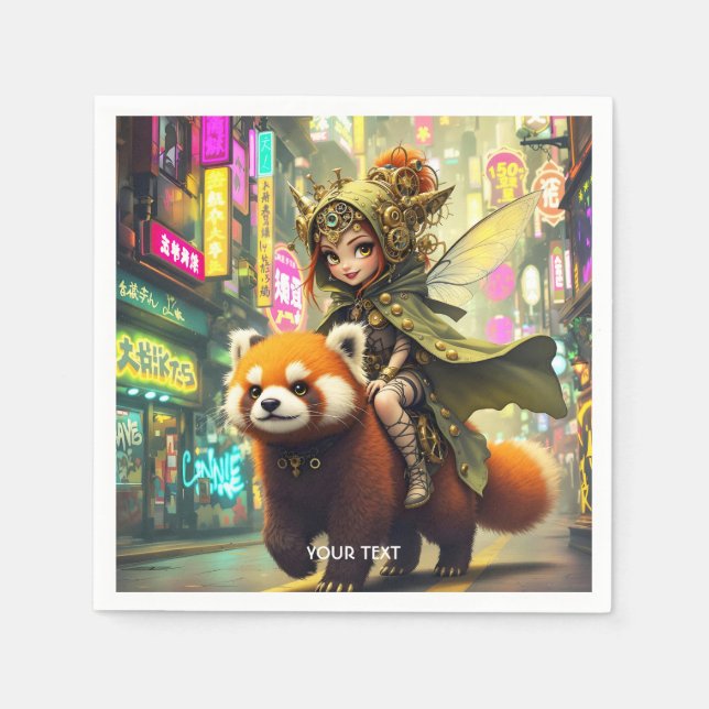 Fantasy Cute Wild Panda Ride Napkin (Front)