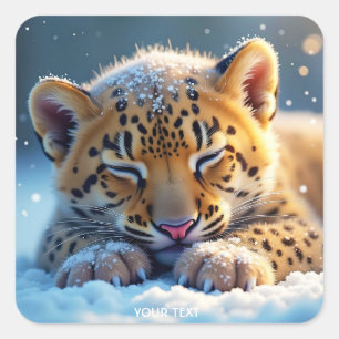 Fantasy Cute Winter Baby Leopard Square Sticker