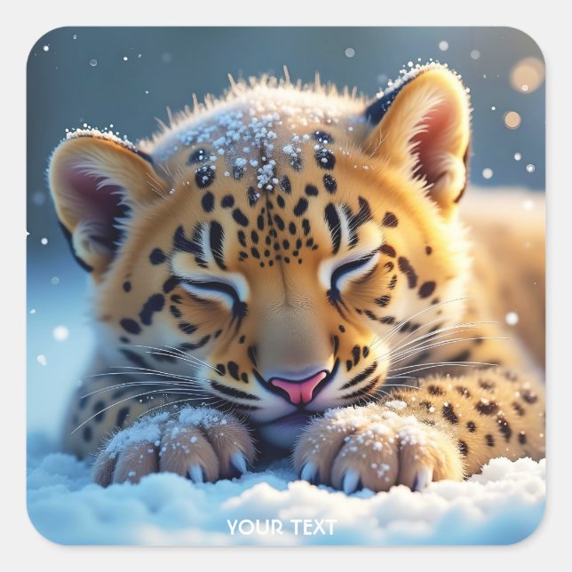 Fantasy Cute Winter Baby Leopard Square Sticker (Front)