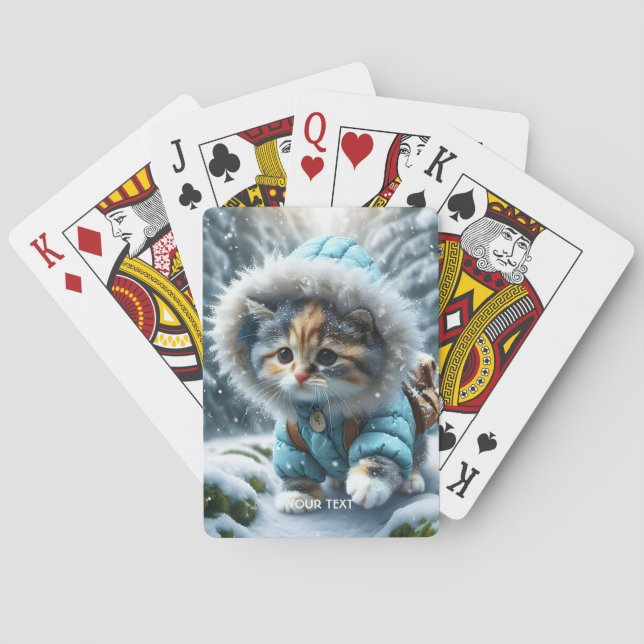 Fantasy Cute Winter Kitten Snow Playing Cards (Back)