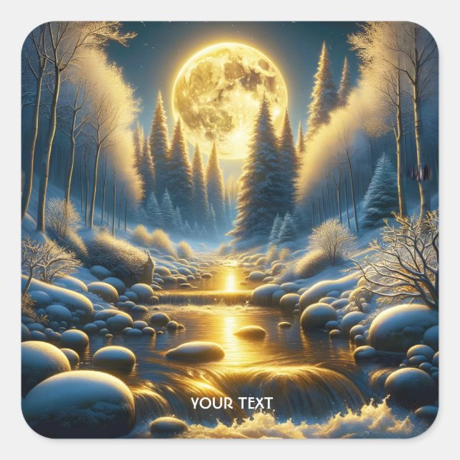 Fantasy Cute Winter Moon River Square Sticker (Front)