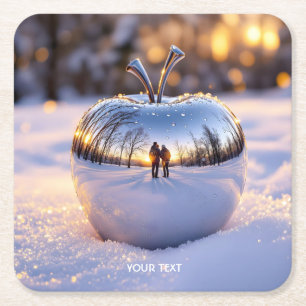 Fantasy Cute Winter Snow Apple Square Paper Coaster