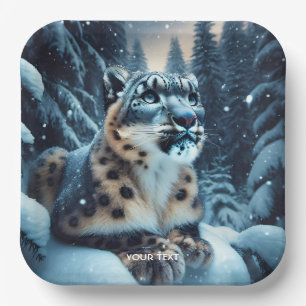 Fantasy Cute Winter Snow Leopard Paper Plate