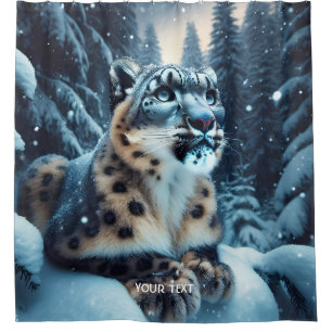 Fantasy Cute Winter Snow Leopard Shower Curtain