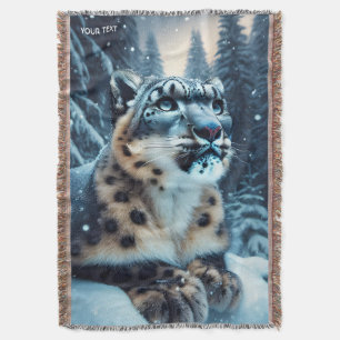 Fantasy Cute Winter Snow Leopard Throw Blanket