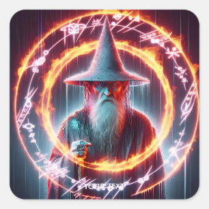 Fantasy Cute Wizard Fire Rings Square Sticker