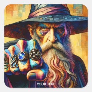 Fantasy Cute Wizard Fist Tattoo Square Sticker