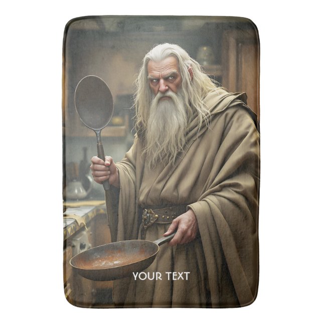 Fantasy Cute  Wizard Frying Pan Bath Mat (Front Vertical)