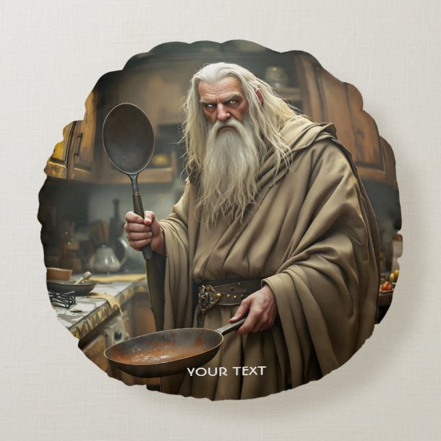 Fantasy Cute  Wizard Frying Pan Round Cushion (Front)