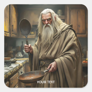 Fantasy Cute Wizard Frying Pan Square Sticker
