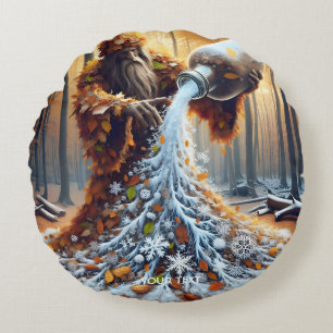 Fantasy Cute Wizard Making Winter Round Cushion