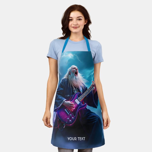 Fantasy Cute Wizard Playing Guitar Apron (Worn)