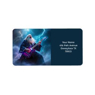 Fantasy Cute Wizard Playing Guitar Label