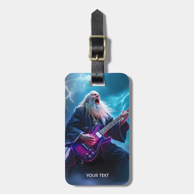 Fantasy Cute Wizard Playing Guitar Luggage Tag (Front Vertical)