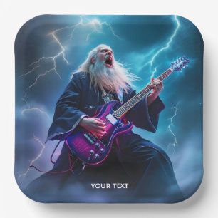 Fantasy Cute Wizard Playing Guitar Paper Plate